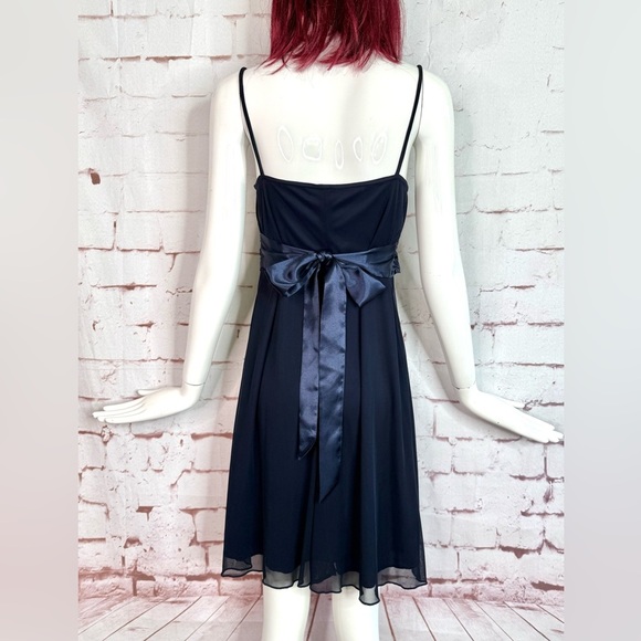 Vintage Y2K L CITY TRIANGLES Navy Chiffon Rhinestone Buckle Party Dress Large - Picture 8 of 13